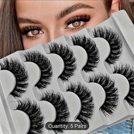 5 Pair of 3D Faux Mink Lashes D curl Fluffy volume